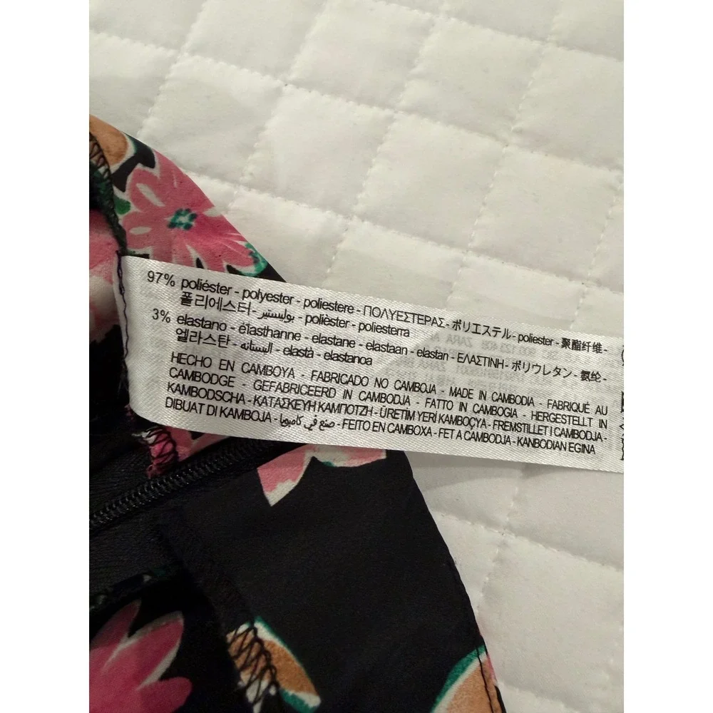 Zara Womens Floral Print Satin Midi Skirt Black Pink High Waist Slit Size Medium